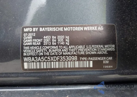 2013 BMW 328 I from USA, damaged, VIN WBA3A5C5XDF353098
